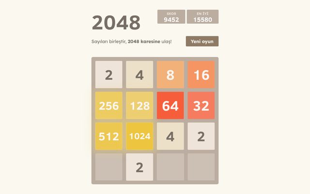 2048 oyunundan bir an